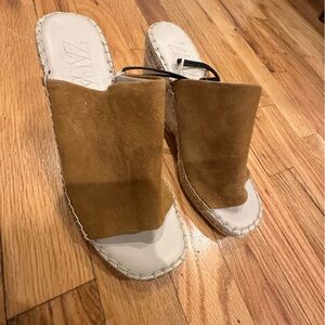 Zara Tan suede wedge slip on sandles